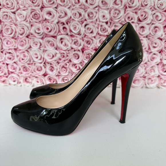 Christian Louboutin Black Patent Leather Open Clic 120 Peep-Toe Pumps Size: 40.5 - Picture 2 of 12